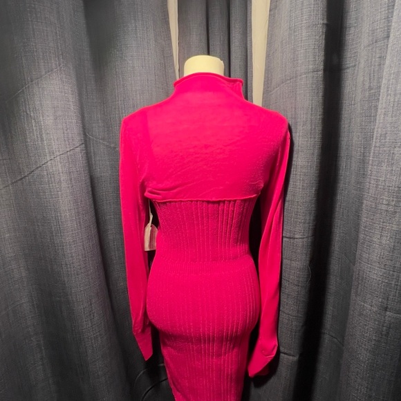 Anthropologie Long Sleeve Fuchsia Knit Dress NWT - Picture 3 of 5